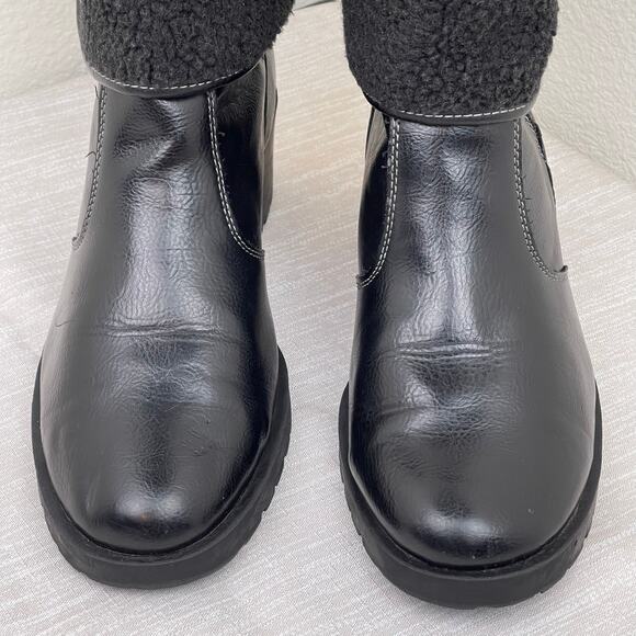 Aerosoles Faux Fur Cuff Black Chunky Ankle Boots Womens 9.5M Winter Warm Comfort - Picture 3 of 9